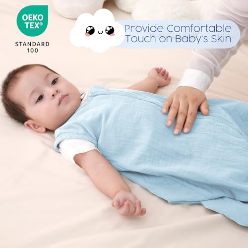 Image of david's kids Muslin Cotton Baby Sleep Sack 12-18 Months, 2 Pack 100% Cotton Sleeping Bag for Summer, TOG 0.5 Baby Wearable Blankets with 2-Way Zipper, Soft Sleep Sack for Newborn Infant, White & Blue