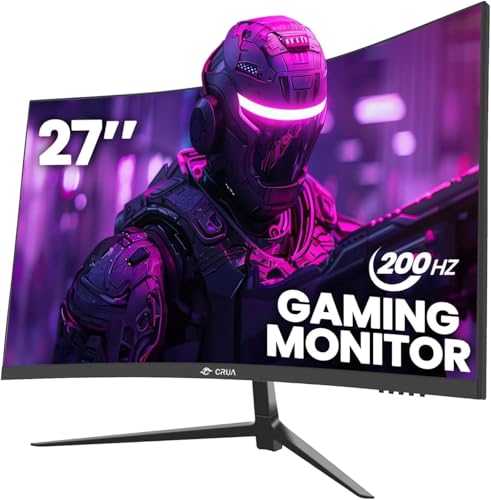 CRUA Gaming incurvé Écran 27 Pouces 200 Hz, FHD 1080P 1800R Moniteur PC, 1 ms GTG avec FreeSync,...