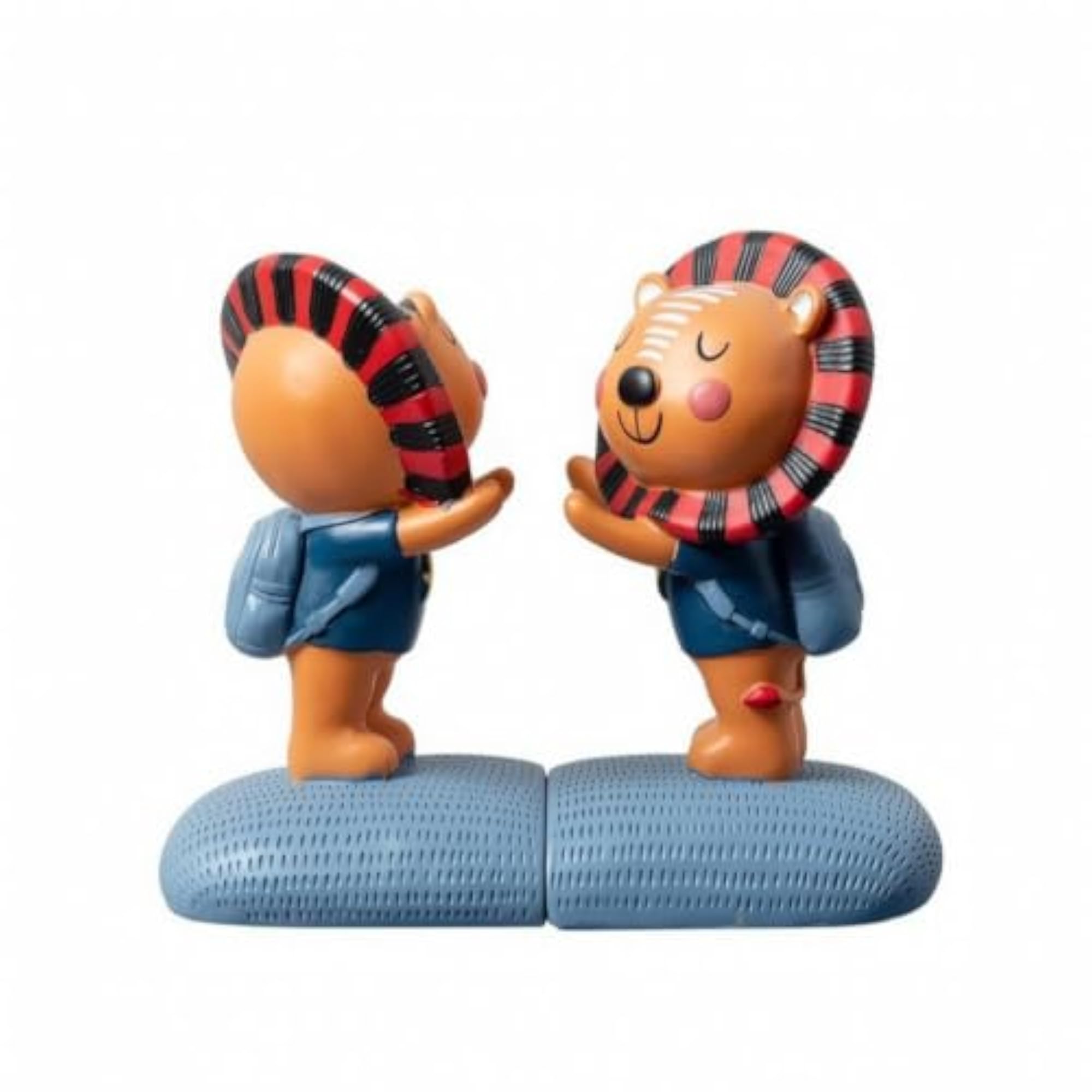 Playful Big Cat Textured Decorative Lion Bookends Blue