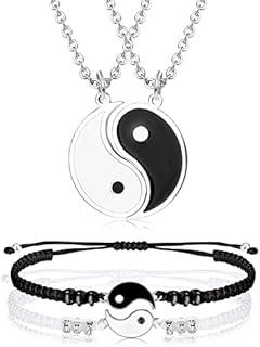 4 Pieces Matching Bracelets Yin Yang Necklace Set for Couples Best Friend , Adjustable Waterproof Handmade Cord Relationship Bracelets for Friendship Boyfriend Girlfriend