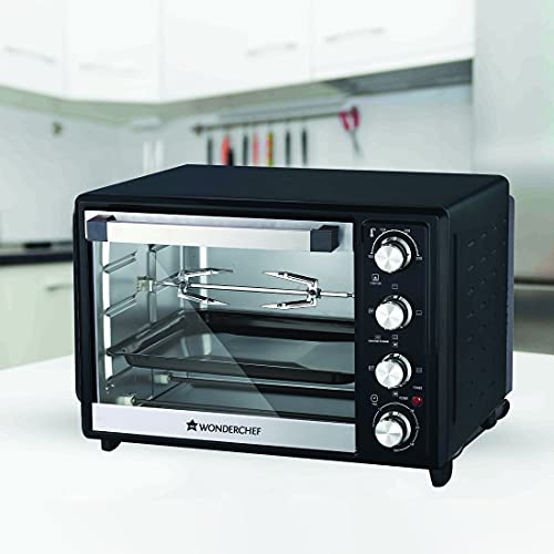Image of Wonderchef Oven Toaster Griller (OTG) 32 Litres, Stainless Steel With Rotisserie, Auto Power-Off With Bell, Heat Resistant Glass Window
