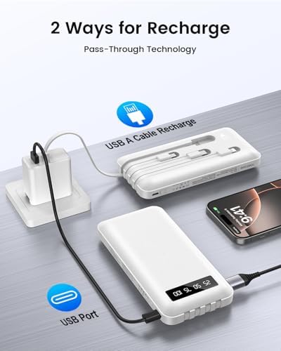 26800mAh Fast Charging Power Bank with Built-in Cables - White - Image 5