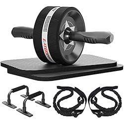EnterSports Rodillo abdominal abdominal de ABS 6 en 1, entrenamiento abdominal con banda de fitness, flexiones, rodilleras, entrenamiento abdominal para casa, dispositivos de fitness Negro