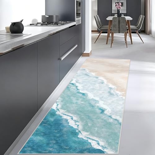 Beach Pattern 2x6ft Runner Rug Non Slip Washable Kitchen Runner Rug with Rubber...