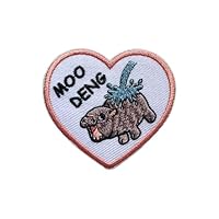 ROISEPOSIE Moo Deng Patch, 3 Inches Iron On/Sew On Embroidered Applique Fabric Cute Baby Hippo Moo Deng Patches for Clothes Backpacks Hat Jeans, Pygmy Hippopotamus Embroidery Patches for Kids Girl Boy