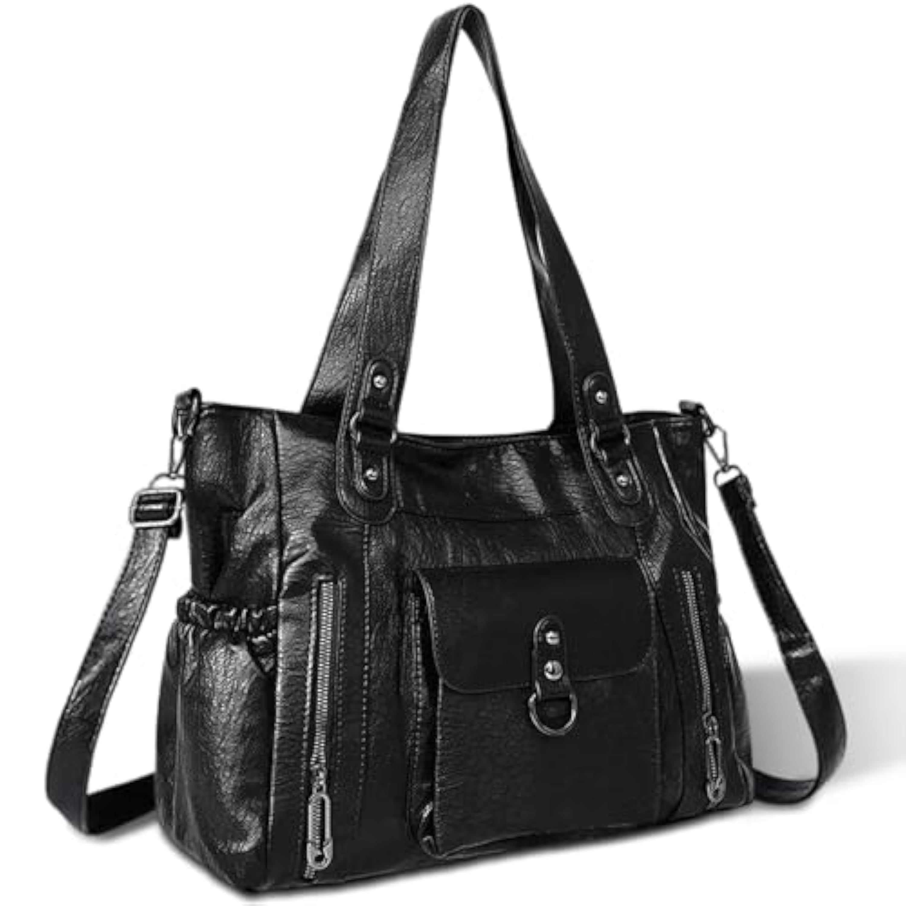Gluckstar Bolso Tote Mujer Gran Capacidad PU Elegante – Shopper Vintage Casual Trabajo Viaje, Bolso Hombro Bandolera Ajustable Antirrobo con Múltiples Bolsillos (Negro)