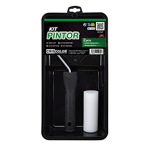 Criscolor 41972 Malerroller-Set aus Schaumstoff und schwarzem Tablett Cover