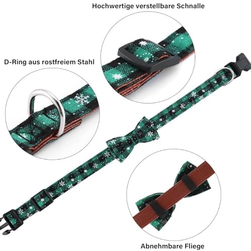 Asvin Weihnachten Hundehalsband, mit Hunde Fliege Abnehmbarer, Weich und Bequem Hunde Halsband Einstellbar, für Wenige Mittlere und Große Hunde