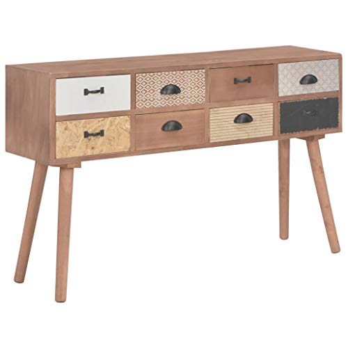 Festnight Mesa Auxiliar Mesa Consola de Entrada Mueble Auxiliar con 8 Cajones, Madera Maciza de Pino, 120 x 30 x 76 cm
