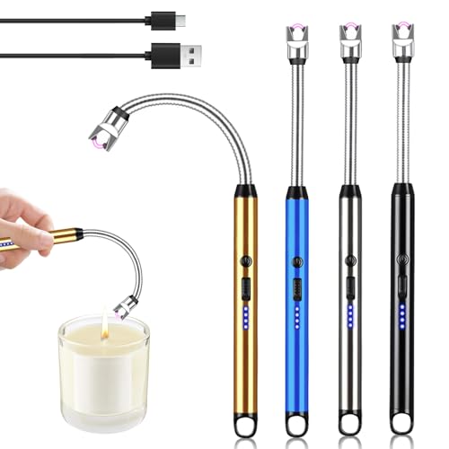 GAOUTO 4 Stück Feuerzeug, Elektrisch, USB Aufladbar, Lang mit Sicherheitsschloss und Batterieanzeige, Tragbar, 360° Winddicht, Flammenlos für Yankee Kerzen, Grill, Herd GAOUTO 4 Stück Feuerzeug, Elektrisch, USB Aufladbar, Lang mit Sicherheitsschloss und Batterieanzeige, Tragbar, 360° Winddicht, Flammenlos für Yankee Kerzen, Grill, Herd