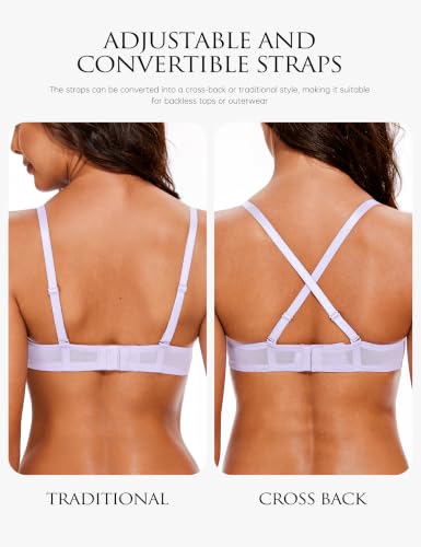 Image of Wingslove Women's Sexy Lace Bra Demi Sheer Mesh Balconette See Through Bralette Unlined Underwire Embroidered