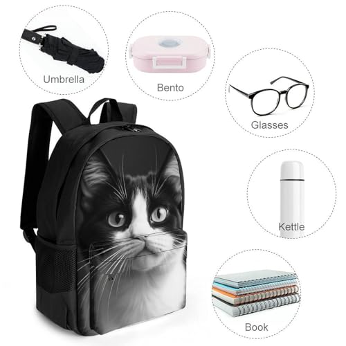 Fashion Backpack for Unisex Adult Laptop Backpacks with Adjustable Padded Straps Large Bookbag White And Black Cat Daypack4