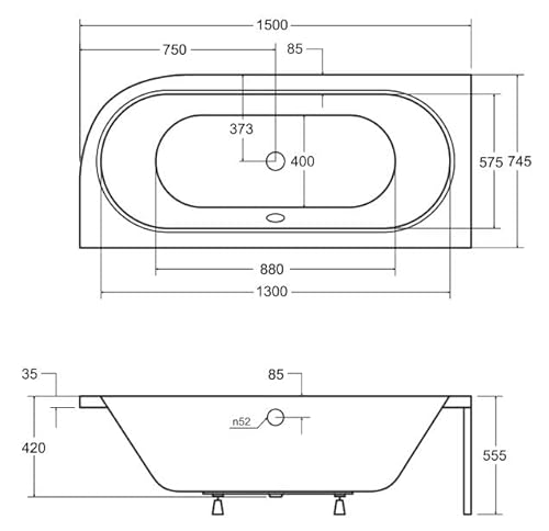 BADLAND Hoekbadkuip badkuip Avita afmetingen: 150-180 x 75-80 cm links rechts met afvoergarnituur en voeten GRATIS zonder bekleding (150x75 links) - Afbeelding 6