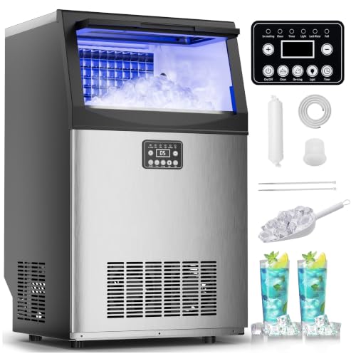 Image of Mountman Commercial Ice Maker,110lbs /24H,36 Cubes in 14 Mins,Stainless Steel Ice Machine with 33lbs Storage Capacity,Self-Cleaning,Water Filter,Under Counter /Freestanding Ice Maker for Cafe,Home