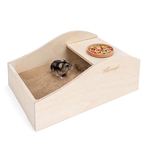 Niteangel Sandbad für Hamster, staubfrei, Holzdusche und Sandwanne für kleine Tiere wie Hamster, Mäuse, Lemmaus oder Rennmäuse, Größe M (L x B): 30 x 19,8 cm