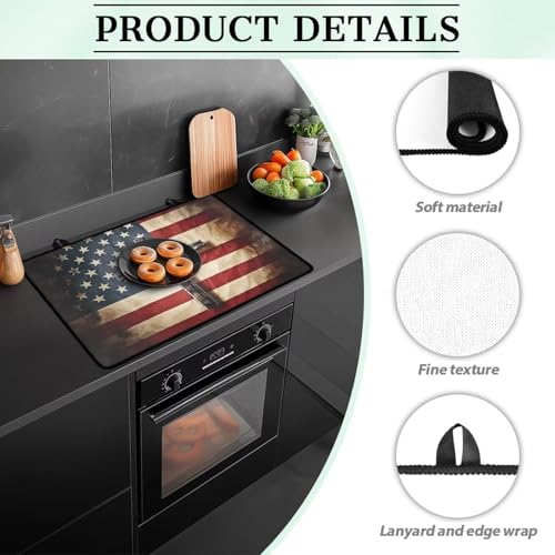 Image of Poceacles Stove Top Cover Ceramic Glass Stove Cover Mat Range Cover Versatile Oil Resistant Scratch Resistant Oven Mat Protector Expands Usable Space, Cross American Flag