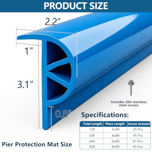 WTMORE Boat Dock Bumpers, 16 Feet Dock Edging Guard for Piling and Pier Rub Rail for Boats Protection, Dock Fenders Bumpers Includes Mounting Screws, Blue by WTMORE - Used condition - Image 2