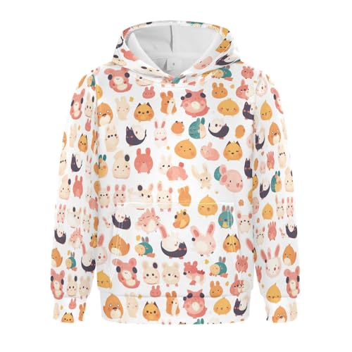 Cute Animals Seamless Pattern Unisex Kids Sweatshirt Fashion Athletic Hoodie with Kangaroo Pocket