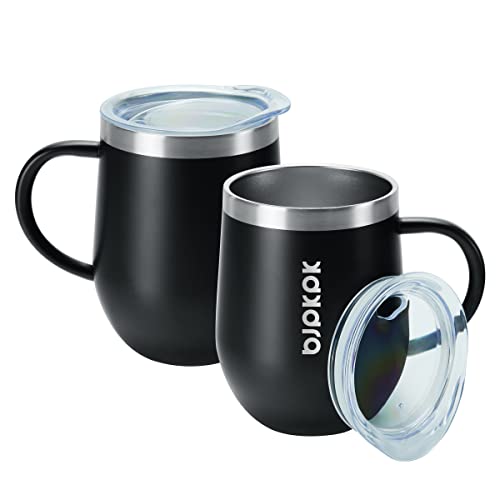Image of BJPKPK 2PCS Insulated Coffee Mug with Lid, 12oz Stainless Steel Tumbler | Travel Coffee Mug with Handle, Vacuum Insulated Tumbler Cup for Camping, Office, Home, BPA Free Lid, Hot & Cold