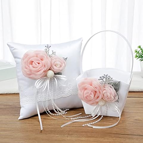 JFBUCF Wedding Ring Bearer Pillow and Flower Girl Basket Set Cover