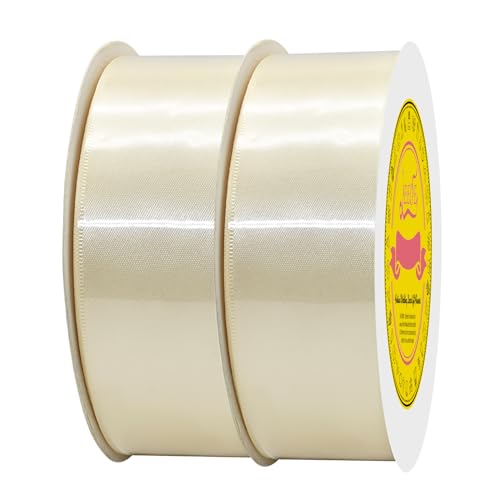 Image of 100 Yards Ivory Satin Ribbon Polyester Ribbon for Gift Wrapping Very Suitable for Weddings Party Hair Bow Invitation Decorations and More(1-1 /2 inch X 50Yards X 2 Roll)