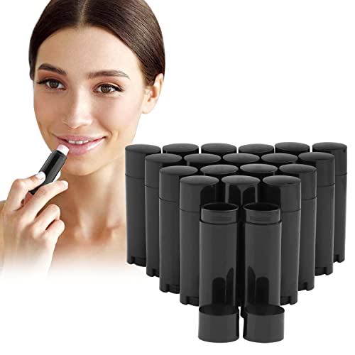 20Pcs 5g Oval Lip Balm Containers Empty Refillable Plastic DIY Lipstick Lip Gloss Tubes Holder Chapstick Tube Crayon Pipe Bottle Case (black)