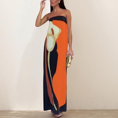 Image of Zwirelz Women Strapless Maxi Dress Boho Floral Print Flowy Long Tube Dress Off Shoulder Loose Beach Sundress