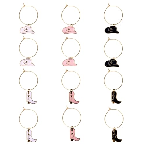 Penitue 12pcs Cute Wineglass Charms, Funny Cowboy Boots Hats Wine