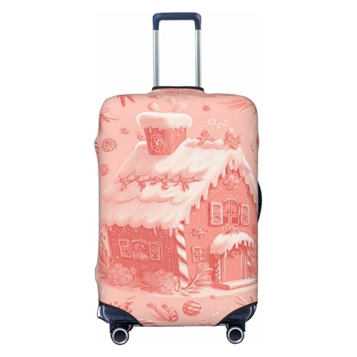 Pink House Candy Canes Christmas Elves Elastic Travel Luggage Covers Dustproof Scratch-Resistant Suitcase Protector Fit 22-24 Inch - Main Image