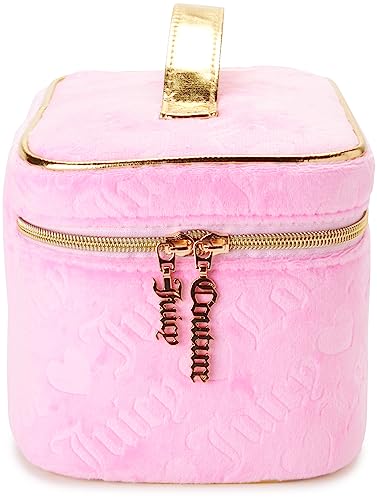 Juicy Couture Pink Makeup Bag Cosmetics Organizer Travel Essentials Train Case Velour Heart Logo4