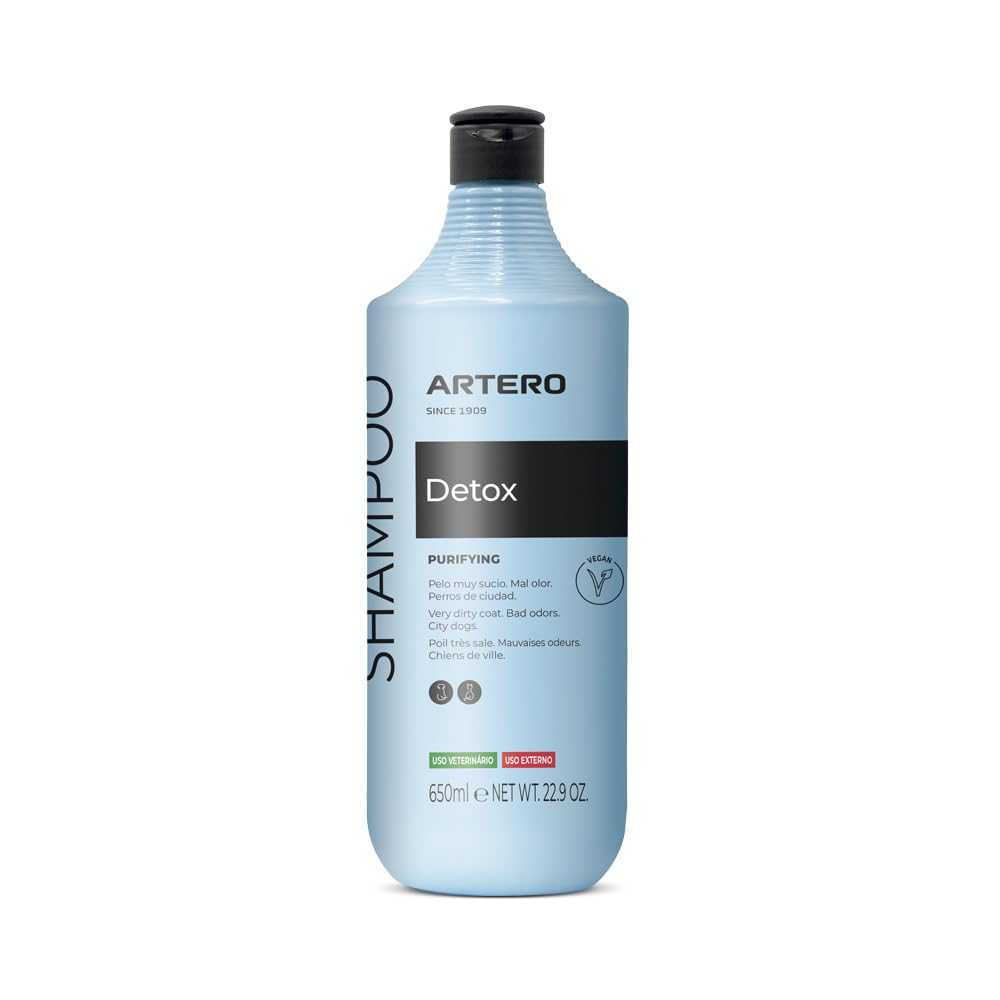 Artero Detox. Champú para Perros y Gatos de Ciudad. Limpieza Profunda Antipolución con Carbón Activo, Control de Olores y Brillo Natural. Elimina Suciedad, Pelaje Limpio y revitalizado. (650 ml)