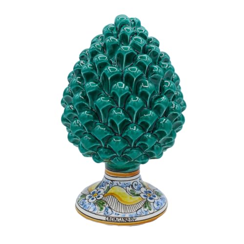 Pomme de pin en céramique Sicilienne de Caltagirone, h Environ 20/22 cm. (1pc) Couleur Vert-de-Gris par Immersion avec Tige de