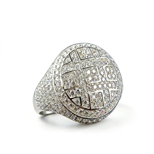 Men's Silver Cluster Iced Out Lab Simulated Diamond Band Micropave Bling Hip Hop Ring - Personalized ICY Jewelry Round Cluster Size 9