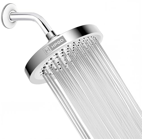 HPGD Shower Head - High Pressure Rain, 6-Inch Round, Luxury Chrome Finish, Universal Shower Head Replacement, Premium Quality Anti-Clogging Nozzles, Tool-Free Minute Installation (Chrome)