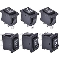 APIELE 6 Stücke Kippschalter,3 Position EIN-Aus mit SPDT 3 Pins Wippschalter,250V 6A Taste Rocker Kippschalter Für Häuser, Industrie,DIY KCD1-2-103 (EIN-Aus-EIN Schwarz)