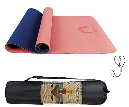 Image of Bodylastics Yoga Mat for Men and Women with Carry Bag TPE 6ft x 2ft x 6mm Large Size Anti Slip & Anti Tear Workout Mat