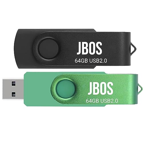 JBOS Unidad flash USB de 64 GB, paquete de 2 unidades USB 2.0 de alta velocidad, memoria USB de 64 GB, unidad USB para almacenamiento de fechas y compartir (2 unidades, negro y verde)