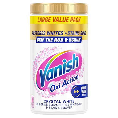 Vanish Crystal White Stain Remover Powder 1.41kg Oxi Action for Quick Wash Restores Whites & Removes Tough Stains Without Pre-treating