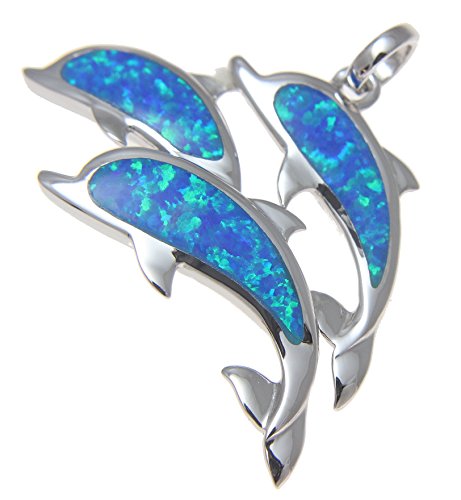 Arthur's Jewelry 925 Sterling silver Hawaiian triple 3 dolphin blue synthetic opal pendant charm2