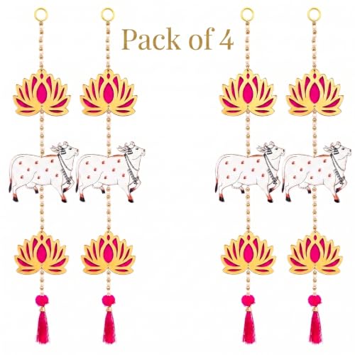 Image of JH Gallery Pichwai Cow Lotus - Ganesh Chaturthi Decoration Items for Home, Handmade Ganpati Makhar & Mandap Backdrop, Temple & Wall Hanging Decor (26 Inch, Pack of 4)