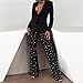 Women See Through Wide Leg Long Pants Pearl Decor Elastic Waist Trousers Casual Sweatpants Bottoms (Black, S)