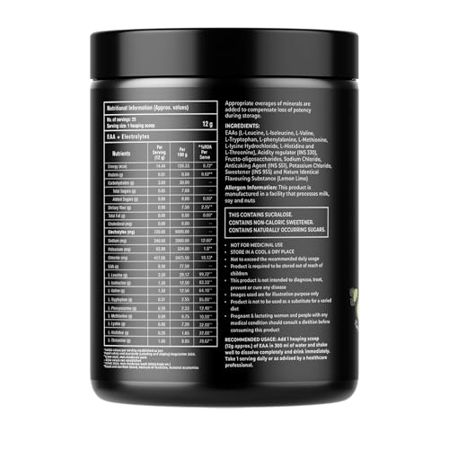 Image of Foodstrong EAA 9000 with Hydrating Electrolytes, Lemon Lime Flavour, 9g Essential Amino Acids (EAA) & 6g BCAA Per Serving - Supports Muscle Recovery & Rehydration - 300g, 25 Servings