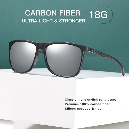 Image of Carbon Fiber Polarized Sunglasses for Men Women, Retro Square Frame, UV400 Protection HD Lens, Driving Fishing Sports