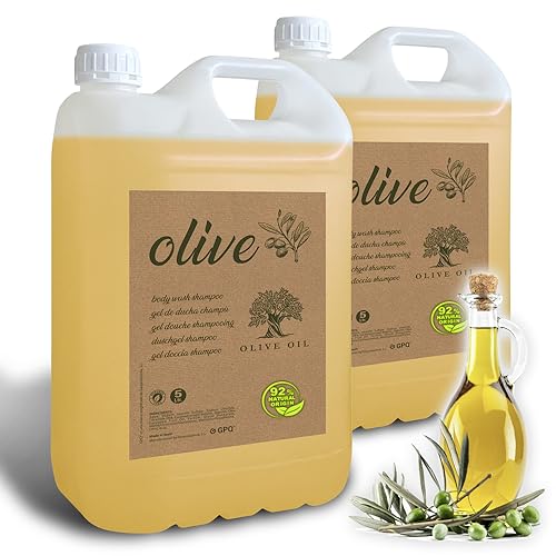 GPQ - Gel/Champú 2en1 OLIVE | 2 Garrafas x 5 Ltr. | 92% Natural Origin | Amenities Hotel | Aceite de Oliva, Acondicionador, Sin Parabenos | Hotel, AirBnB, Camping, Casa Rural, Gym | Made in Spain