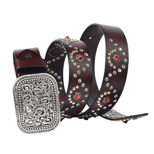 Ceinture strass unisexe d'exception avec boucle en métal gravée fleur creuse haut de gamme
