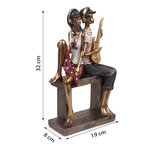 Image of ARMONIA Romantic Couple with Guitar Figurine Set | Showpiece for Home Decor| Resin Statue | Sculpture for Anniversary, Valentine's Day, Wedding & Gift Items 32cm