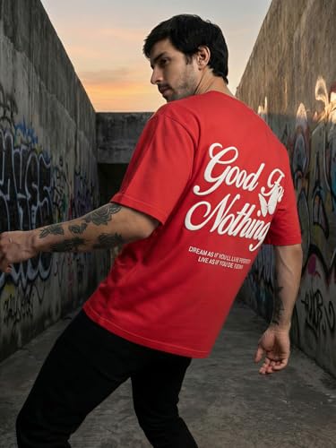 Image of TOXA Men's Pure Cotton Oversized Fit Tshirt | Oversized Baggy Fit Tee with Drop Shoulder | Cool and Stylish Graphic Printed Design Half Sleeve T-Shirt (Available Sizes: S to 2XL)