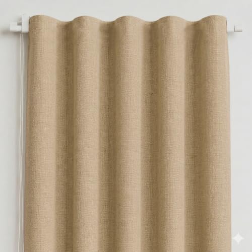 Image of FRESH FROM LOOM Jute Parda | Premium 5 ft Curtain for Windows | Curtains for Slider Track | Non-Ring Curtains | S-Wave Pleat | Light Block Parde | Breathable Fabric (Size - 5ft, Beige, 1pc), Eyelet