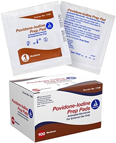 Dynarex Povidone-Iodine Prep Pads, Saturated with Povidone Iodine 10%, Medical-Grade Antiseptic Wipes Used for Prepping Prior Minor Procedures, Medium, 1 Case of 100 Prep Pads