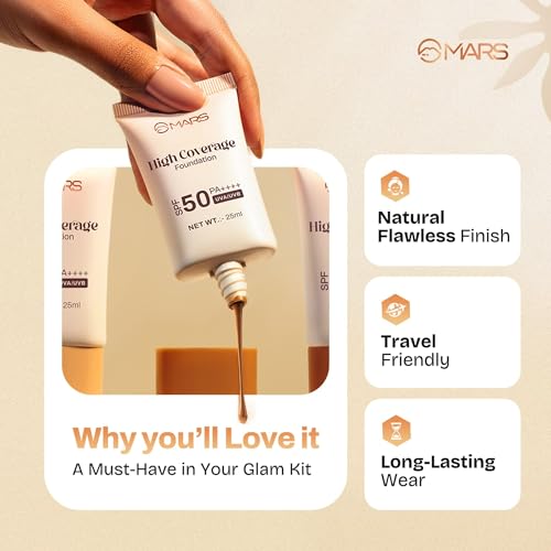 Image of MARS SPF50 PA++++ High Coverage Foundation (25ml) (05-SANDSTONE) | Blemish Free & Blendable Makeup | For All Skin Type | IN-VIVO Tested with 5 Star UVA+UVB Protection Boost Rating (Pack of 2)